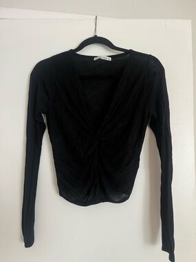 Semi-Sheer AbercrombieBlack Twist-Front Long Sleeve Top
